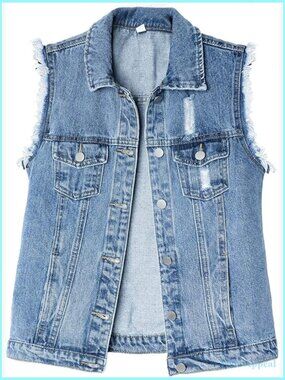 Slim Fit Sleeveless Distressed Denim Jean Vest Jacket